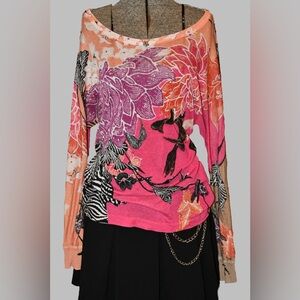 NIC+ZOE Floral Long Sleeve Top - Pink, Orange, and Purple